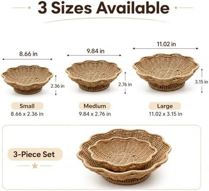 Faux Rattan Fruit Basket Tray, PP Handwoven Decorative Bowl for