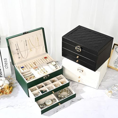 GUOER Jewelry Box for Women Girls, 3 Layers Large Jewelry Organizer
