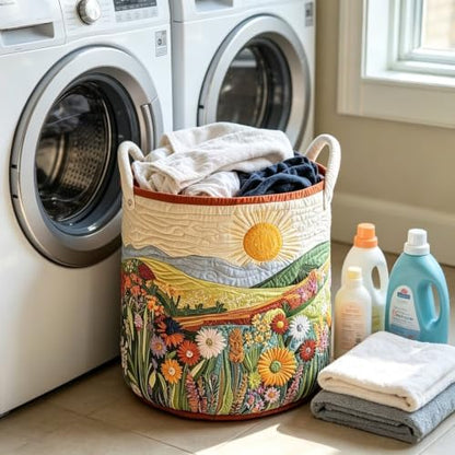 Quilted Sun Mountain Wildflower Round Fabric Storage Bin(22×16in)