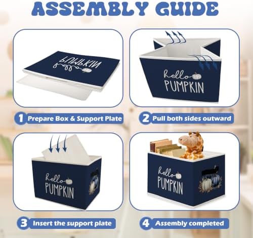 Blue Hello Fall Pumpkin Storage Boxes, Fall Pumpkin Cube Storage Bin