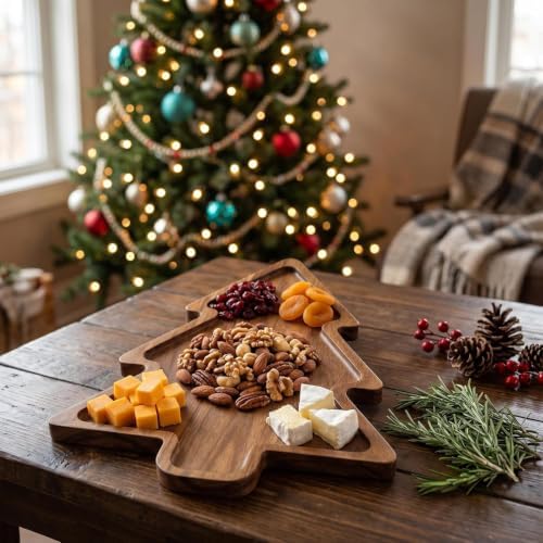 Large Acacia Wood Christmas Tree Charcuterie Board Tray Platter, Xmas