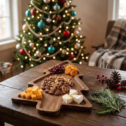 Large Acacia Wood Christmas Tree Charcuterie Board Tray Platter, Xmas
