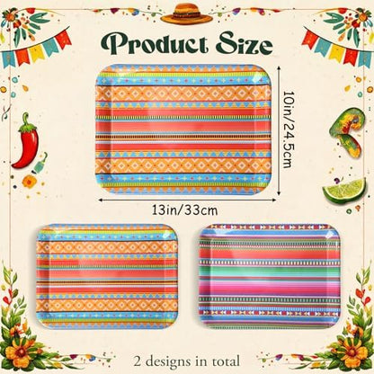 Vesici 6 Pack Mexican Melamine Serving Trays, 13 x 10 in Aztec