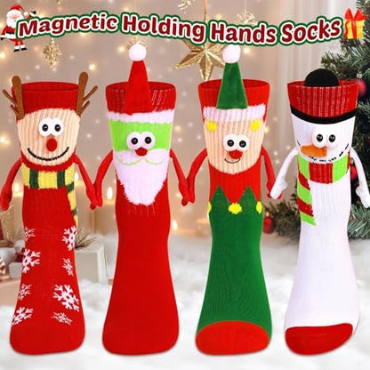 Itscolofy 4 Pairs Funny Christmas Socks, Magnetic Hand Holding Socks