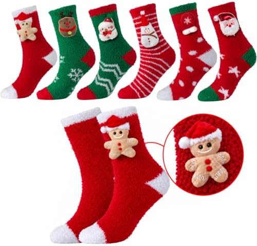 bropite Christmas Fuzzy Socks for Women With Cute 3D Plush Doll Charm