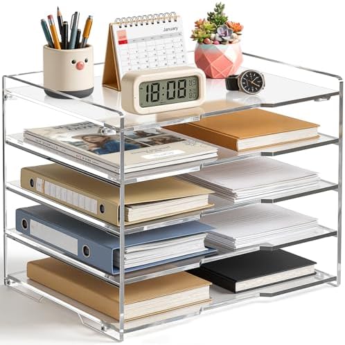 KKU 5 Tier Clear Acrylic Desk Organizer, Letter Tray Paper File Desk