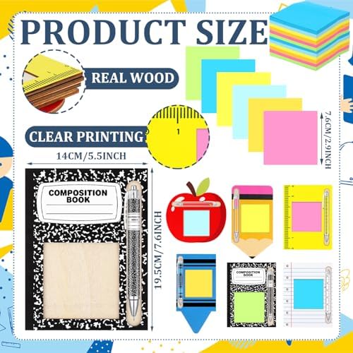 18 Pcs/6 Set Teacher Gifts Wooden Note Holders with Sticky Notes and