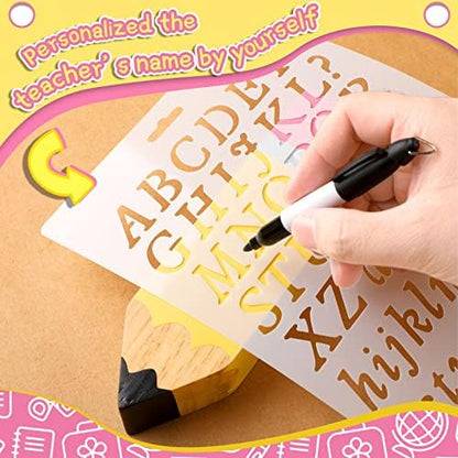 Sinmoe Pencil Wooden Desk Holder Teacher Name DIY Pen Organizer