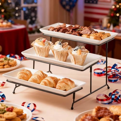 Gomakren 3 Tier Serving Trays Stand, 12 Inch White Rectangular