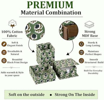 Ridhi Basil Green Block Print Desk Organizer Pen & Notepad Holder