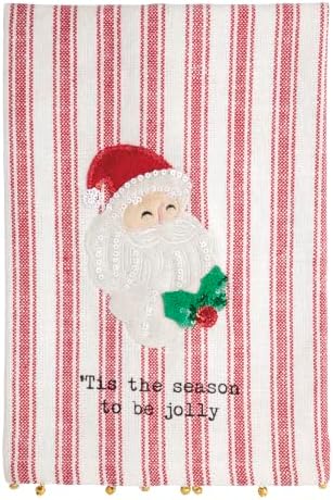 Mud Pie Santa Felt Sequin Towel, Decorative Kitchen Towel, Holiday