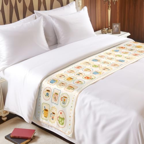 Coffee Mug Bed Runner for Bedroom, Afternoon Tea Cup Flower Stem