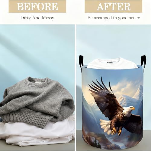 Flying Bald Eagle Laundry Basket Hamper for Boys Girls Kids Adults