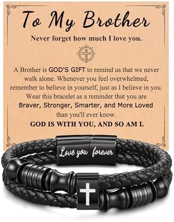 UNGENT THEM Leather Cross Bracelet for Son Grandson Brother Christian