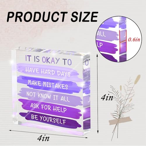 Mental Health “It Is Okay To...” Desk Sign - 4x4 Inch Purple Acrylic