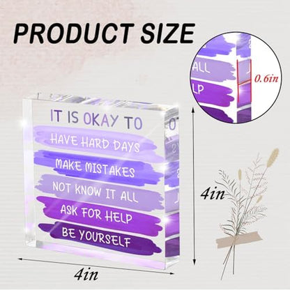 Mental Health “It Is Okay To...” Desk Sign - 4x4 Inch Purple Acrylic