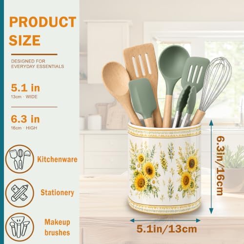 Yellow Sunflower Garden Ceramic Kitchen Utensil Holder 6.3"