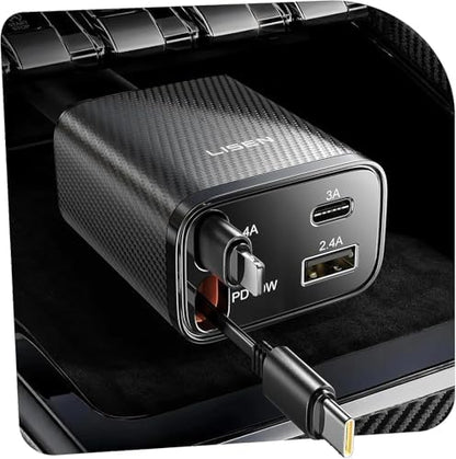 LISEN Retractable Car Charger, 84W Car Charger USB C Fast Charger