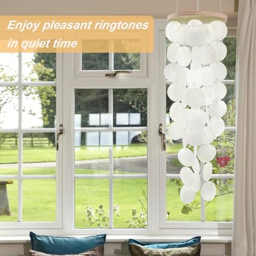 Wind Chimes for Outside - Handcrafted White Capiz Shells Windchime