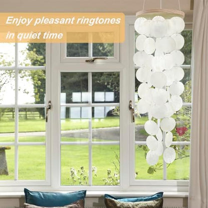 Wind Chimes for Outside - Handcrafted White Capiz Shells Windchime