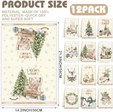 VitalCozy 12 Pcs Vintage Christmas Kitchen and Hand Towels, 14.2 x