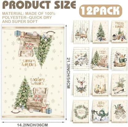 VitalCozy 12 Pcs Vintage Christmas Kitchen and Hand Towels, 14.2 x