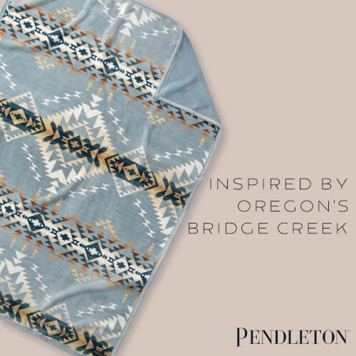 Pendleton Bridge Creek Fleece Throw Blanket for Sofa, 50" x 70", Blue