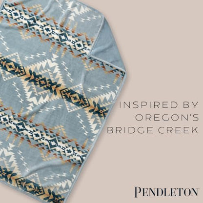 Pendleton Bridge Creek Fleece Throw Blanket for Sofa, 50" x 70", Blue