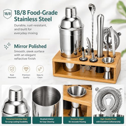 Cocktail Shaker Set, 18/8 Food-Grade Stainless Steel Mixology