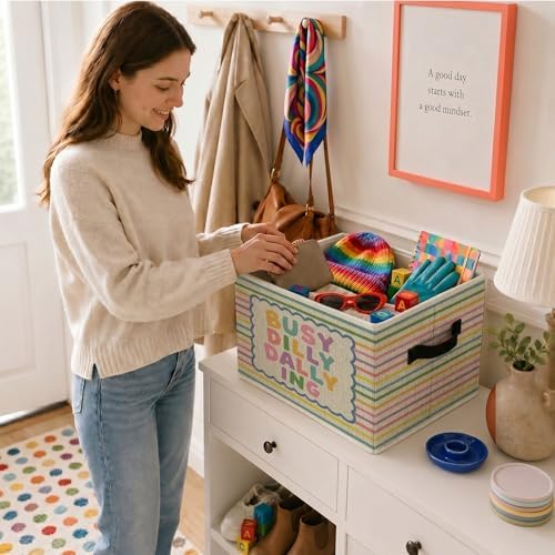 Girls Boys Playroom Foldable Storage Bins with Handles, Busy Dilly