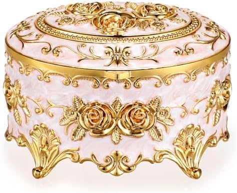 Hipiwe Vintage Metal Jewelry Box - Oval Trinket Organizer Ring Box