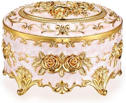 Hipiwe Vintage Metal Jewelry Box - Oval Trinket Organizer Ring Box