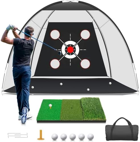 Golf Net with Practice Mat,Golf Hitting Aid Nets 10x7FT for Backyard