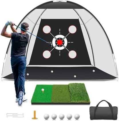 Golf Net with Practice Mat,Golf Hitting Aid Nets 10x7FT for Backyard