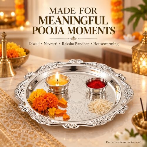 4 Pcs Vintage Silver Tray Indian Pooja Return Gift, Round Silver