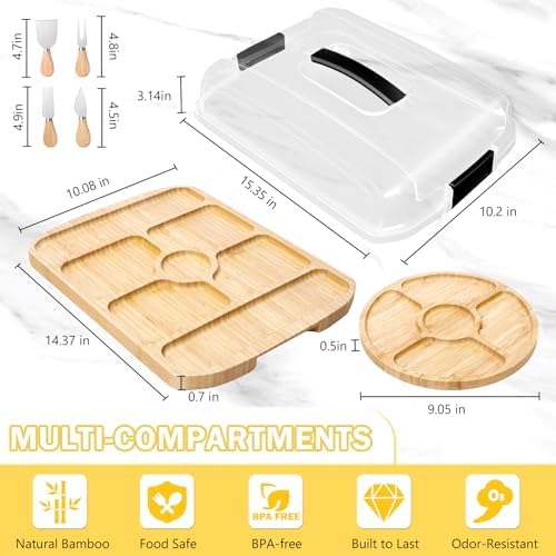 Portable Travel Charcuterie Board with Lid, Bamboo Charcuterie Cheese