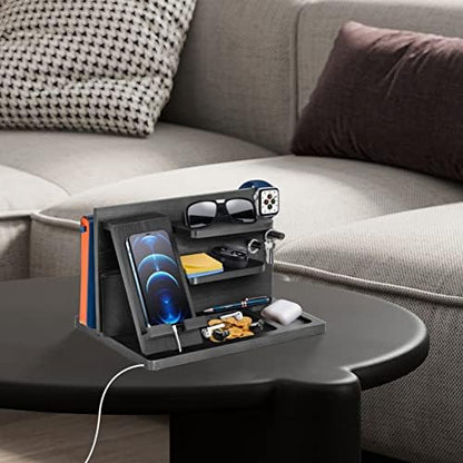 Gifts for Men Bedside Organiser Wood Phone Docking Station Dad