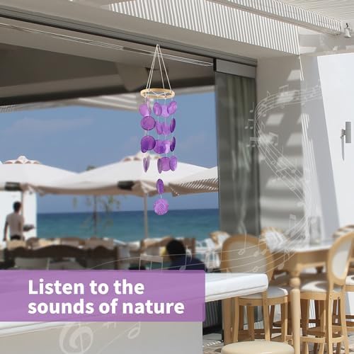 Capiz Wind Chimes for Outside, Outdoor Seashell Hanging Beach Coast