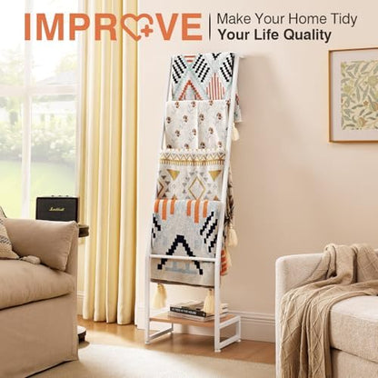 DGWJSU Blanket Ladder, 5 Tier Ladder Shelf,Wooden Blanket Ladders for