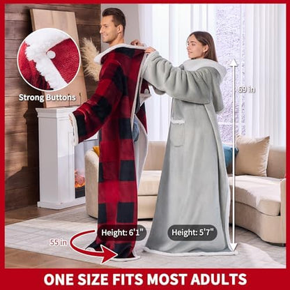 IFNOW Sherpa Wearable Blanket with Sleeves, Oversized Snuggle Robe