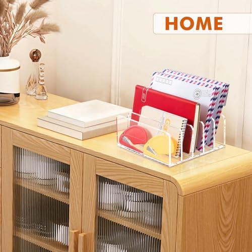 BEYGORM Acrylic Mail Holder, 5 Compartments Multifunction Desk