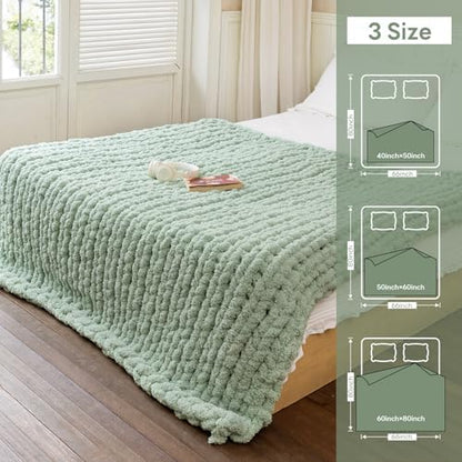 Chunky Knit Throw Blanket for Couch,40x50 Inches Sage Green