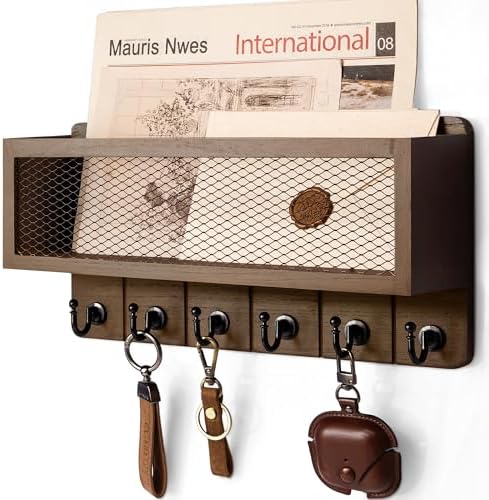 Rebee Vision Key Holder Wall Mount with 6 Hooks for Entryway, Retro