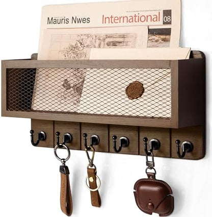 Rebee Vision Key Holder Wall Mount with 6 Hooks for Entryway, Retro