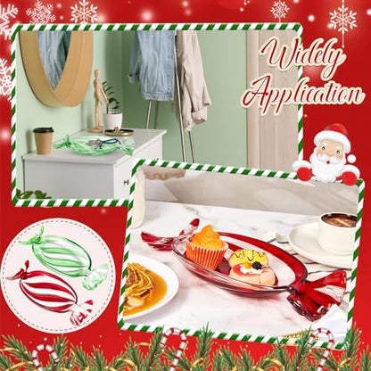 Maxcheck 2 Pcs Christmas Candy Platter Glass Candy Dish Tray