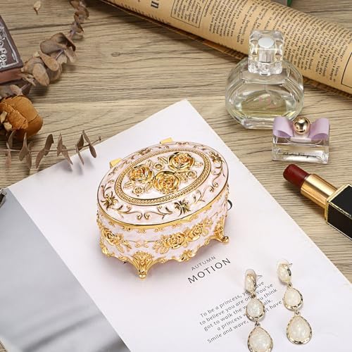 Hipiwe Vintage Metal Jewelry Box - Oval Trinket Organizer Ring Box