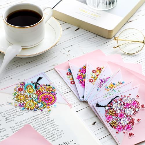 Ireer 12 Pcs 5D Diamond Painting Corner Bookmark Rhinestone PU Leather