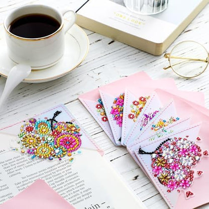 Ireer 12 Pcs 5D Diamond Painting Corner Bookmark Rhinestone PU Leather