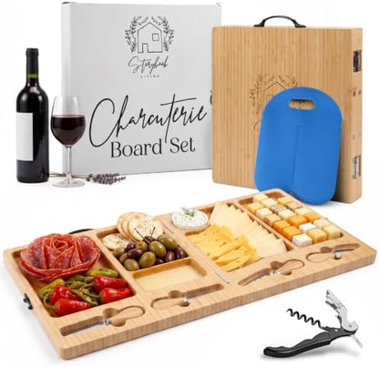 Charcuterie Boards Set, Large Bamboo Cheese Board