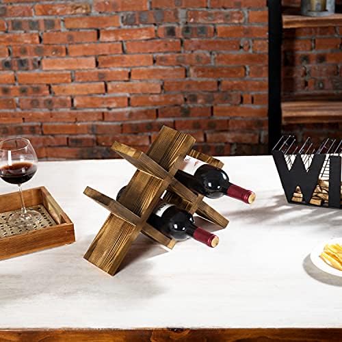 MyGift 4-Bottle Rustic Brown Wood Wine Rack for Countertop - Brushed